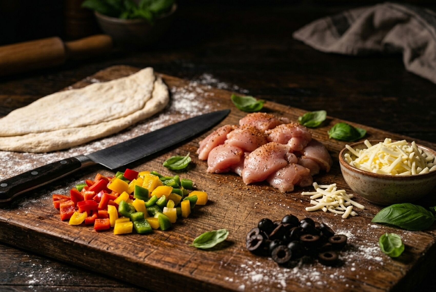Fresh halal ingredients prepped for JD's Pizza