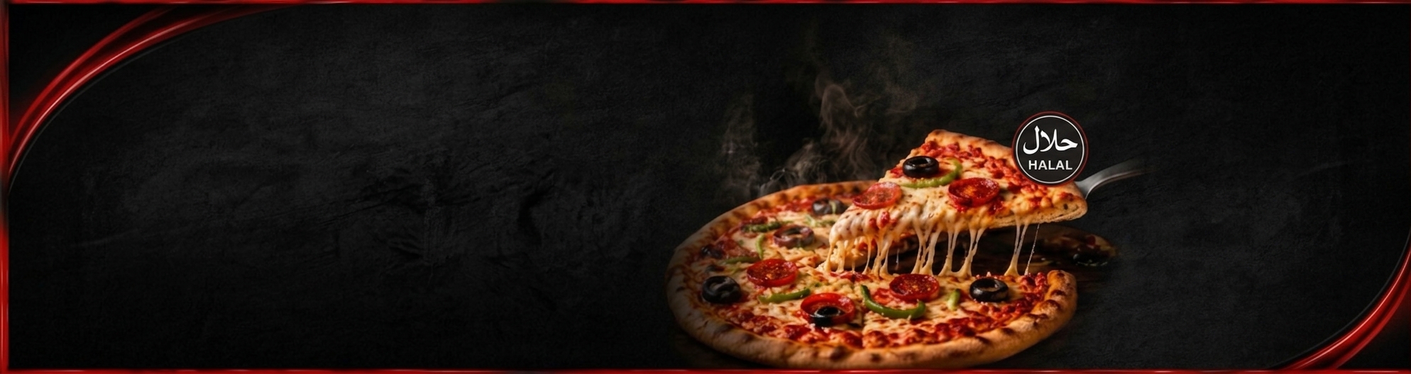 Cheesy halal pizza fresh out of the oven at JD's Pizza